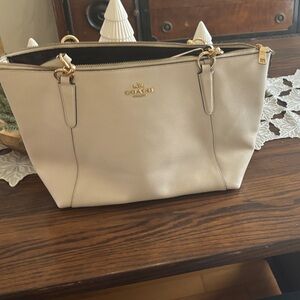 Coach Beige Leather Tote Bag